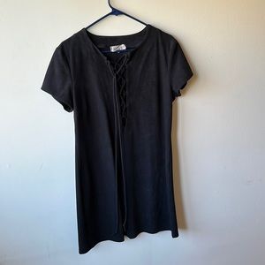 Black suede Wayf dress with lace up/ tie front